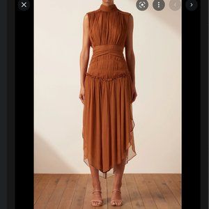 NWT - Shona Joy Noemi Sleeveless Open-Back Midi Dress in Bronze Siena (US 8)